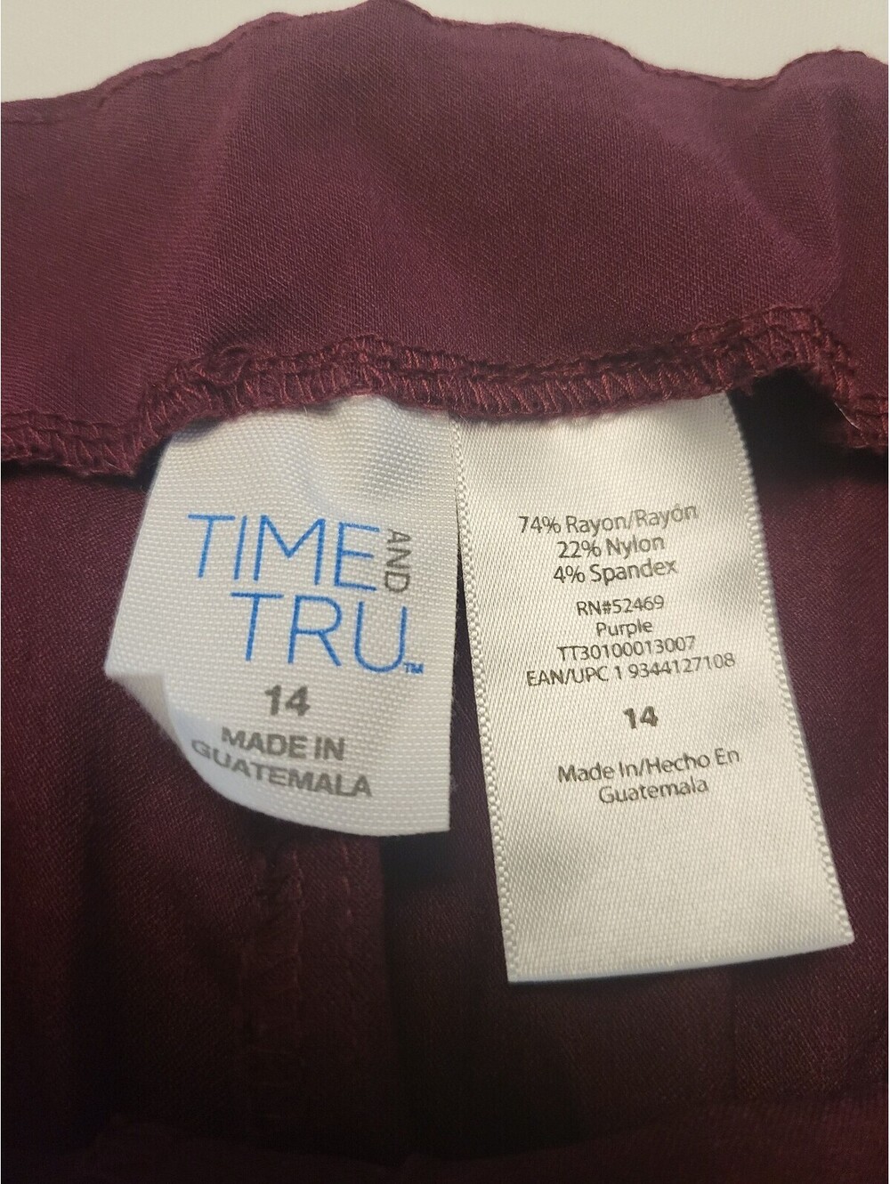 Time and Tru Women's Purple Straight Leg Pants Size 14
